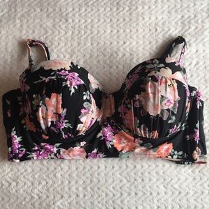 Black Floral Padded Bikini Top 👙